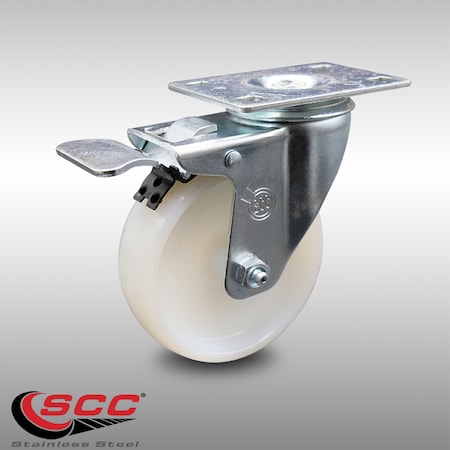 Service Caster 4 Inch SS Nylon Wheel Swivel Top Plate Caster with Total Lock Brake SCC SCC-SSTTL20S414-NYS